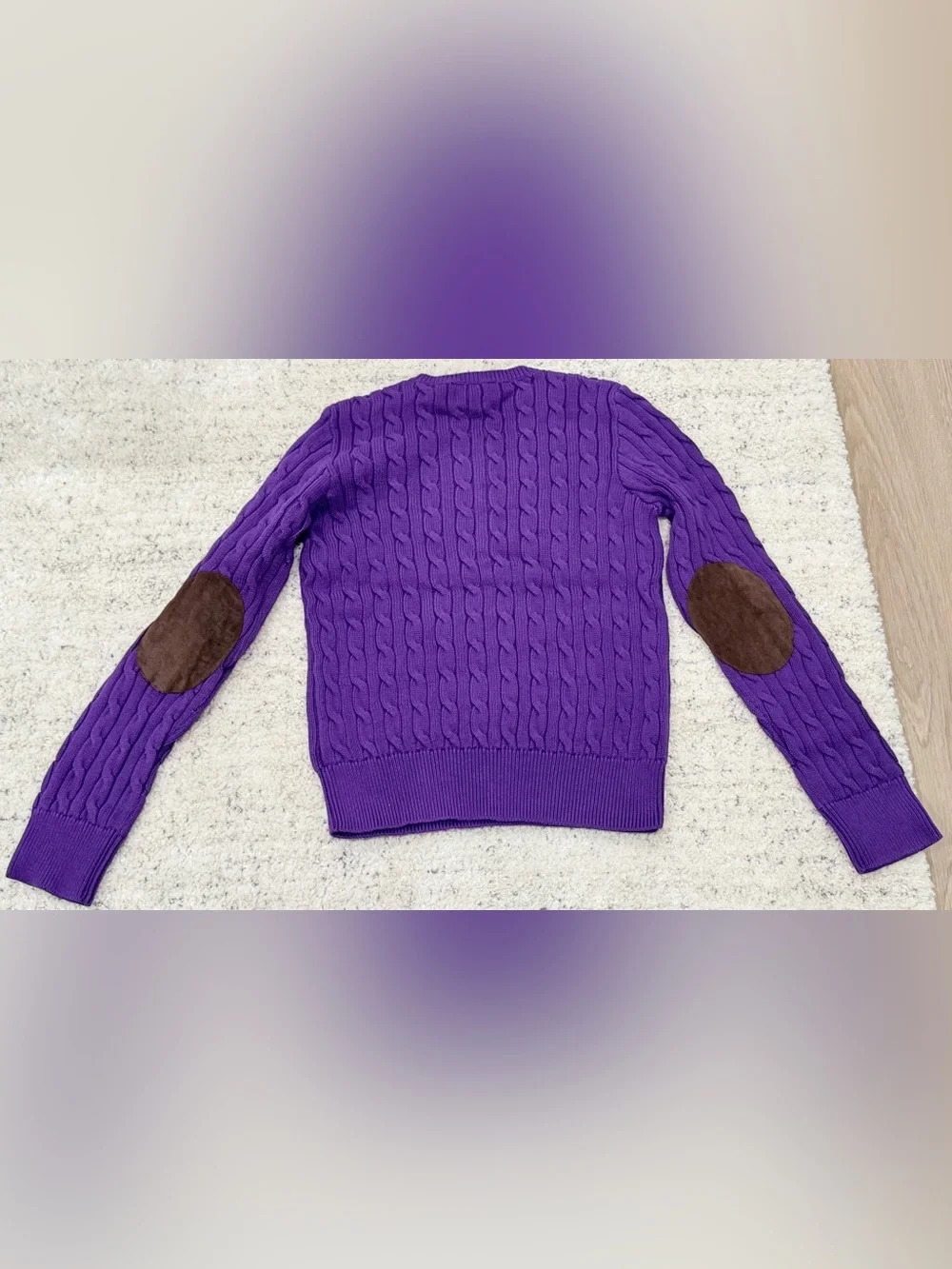 NWT Ralph Lauren Girls XL 16 Purple Cable Knit Henley Sweater Pony 100% Cotton